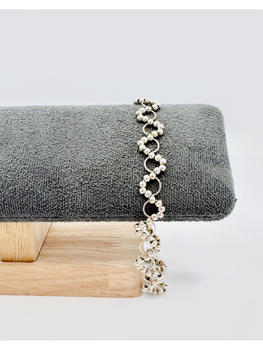 Sterling silver interlocking ring and beaded ball link chain bracelet/anklet